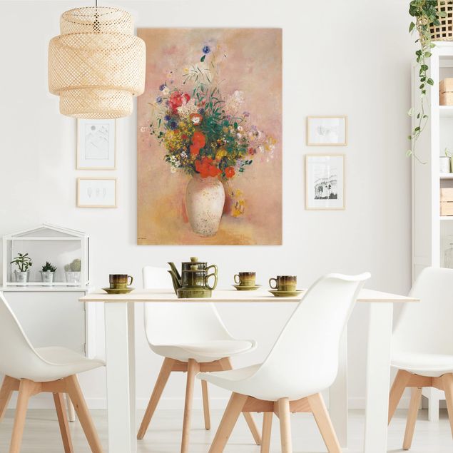 Leinwand Blumen Odilon Redon - Vase mit Blumen (rosenfarbener Hintergrund)