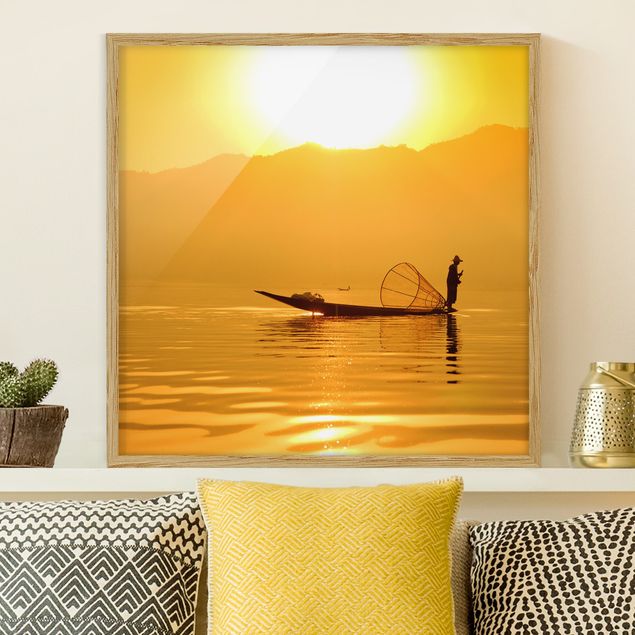 Natur Bilder mit Rahmen Fischer im Sonnenaufgang