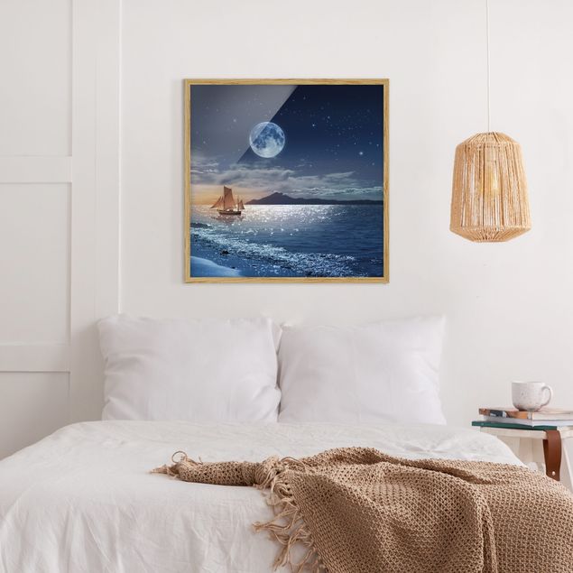 Wandbilder mit Rahmen Moon Night Sea