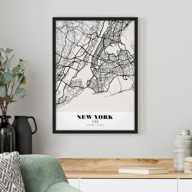 Gerahmte Bilder mit Sprüchen Stadtplan New York - Klassik