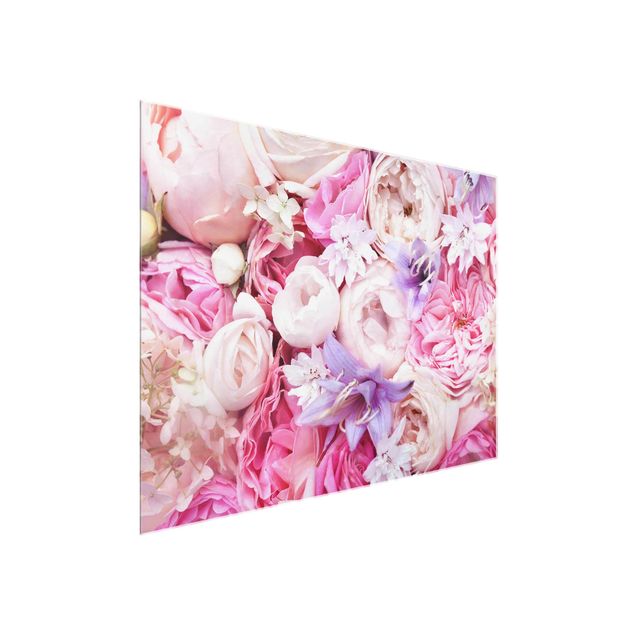Glasbilder Blumen Shabby Rosen mit Glockenblumen