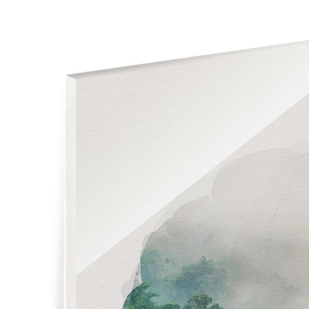 Glas Wandbilder Wasserfarben - Dschungel im Nebel
