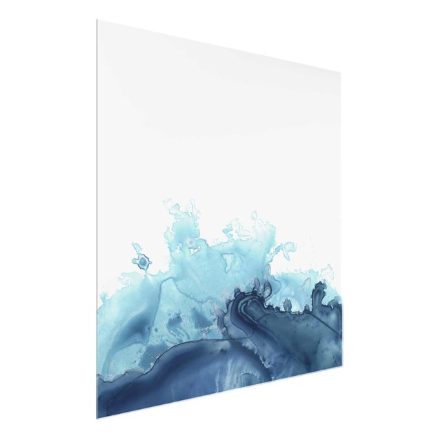 Glasbild - Welle Aquarell Blau I - Quadrat 1:1