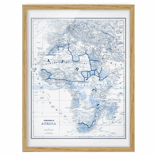 Bild mit Rahmen - Karte in Blautönen - Afrika - Hochformat 4:3