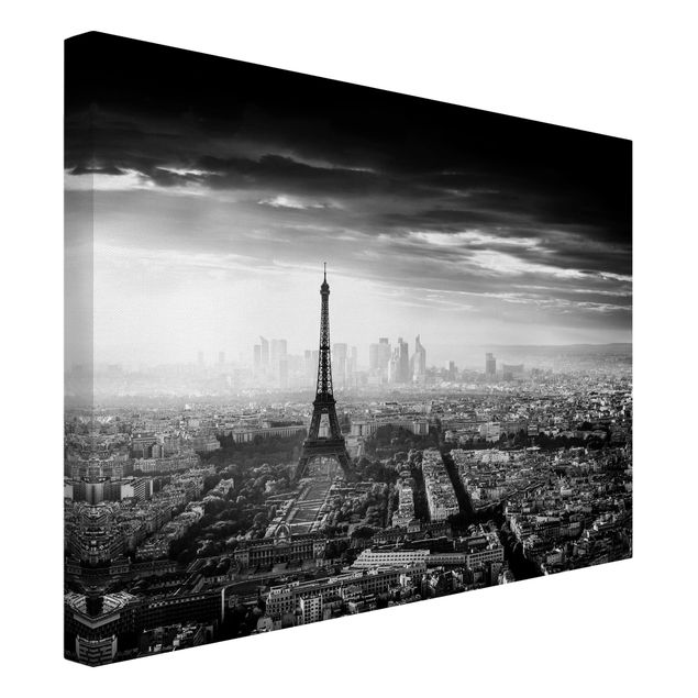 Wandbilder Städte Der Eiffelturm von Oben Schwarz-weiß