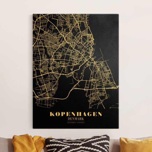 Leinwandbilder XXL Stadtplan Kopenhagen - Klassik Schwarz