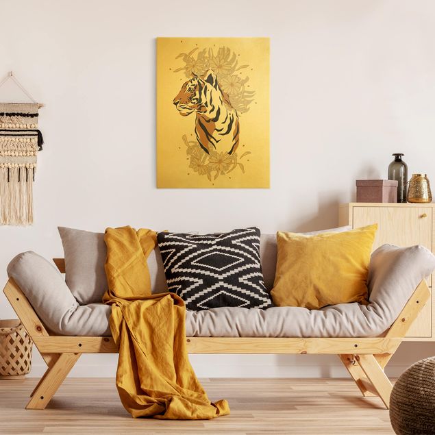 Leinwandbild Gold - Safari Tiere - Portrait Tiger - Hochformat 3:4
