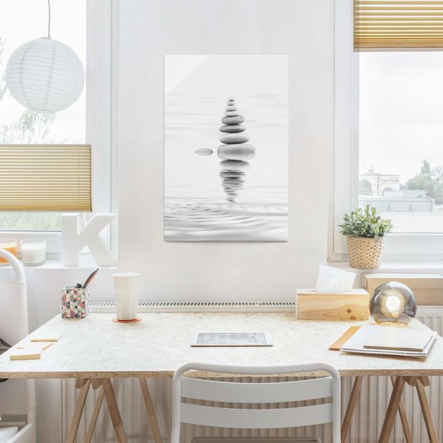 Wandbilder Steinturm im Wasser Schwarz-Weiß