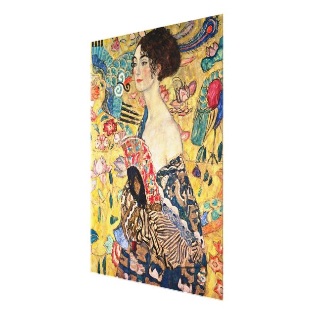 Glasbilder Gustav Klimt - Dame mit Fächer