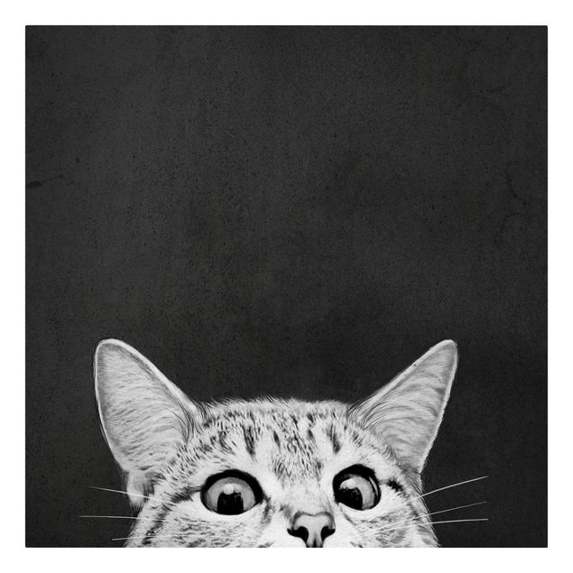 Leinwandbild - Illustration Katze Schwarz Weiß Zeichnung - Quadrat 1:1