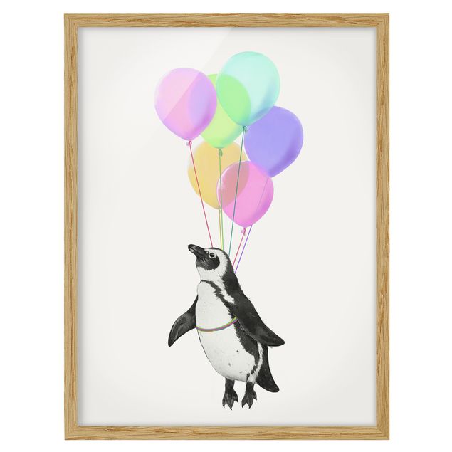 Bilder mit Rahmen Illustration Pinguin Pastell Luftballons
