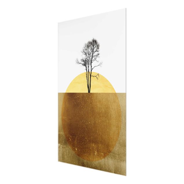 Bilder auf Glas Goldene Sonne mit Baum