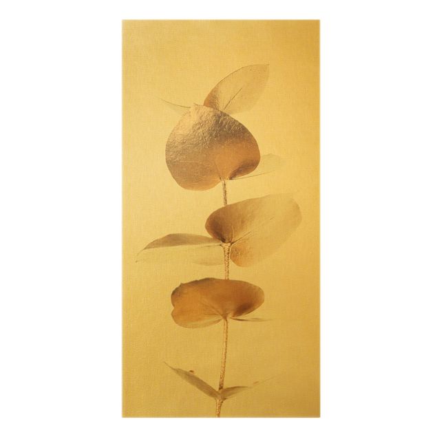 Leinwandbild Gold - Goldener Eukalyptuszweig - Hochformat 1:2