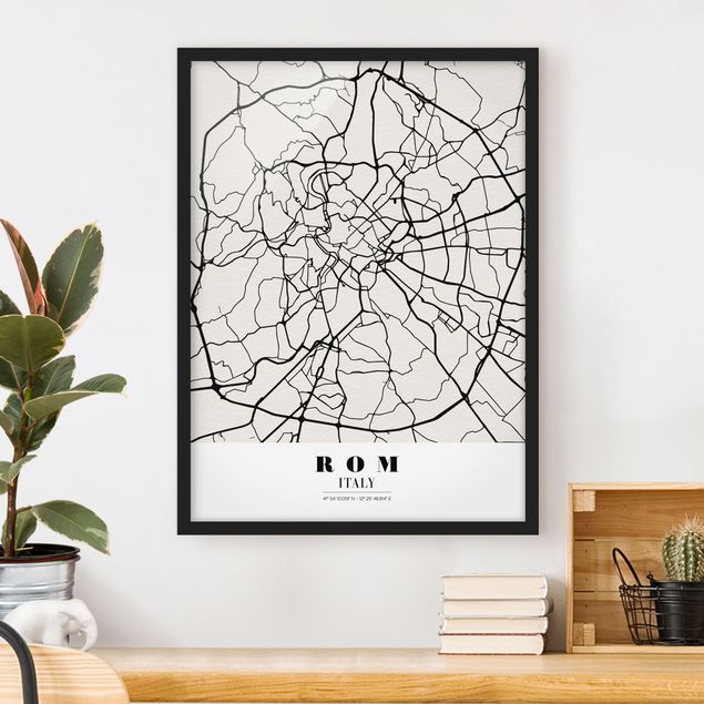 Schwarz-Weiß Bilder mit Rahmen Stadtplan Rom - Klassik