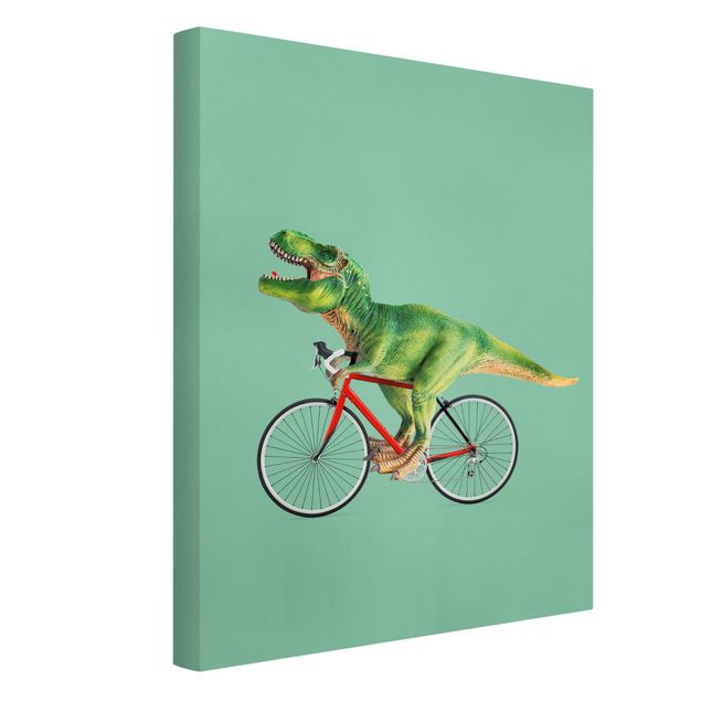 Leinwandbilder Tier Dinosaurier mit Fahrrad