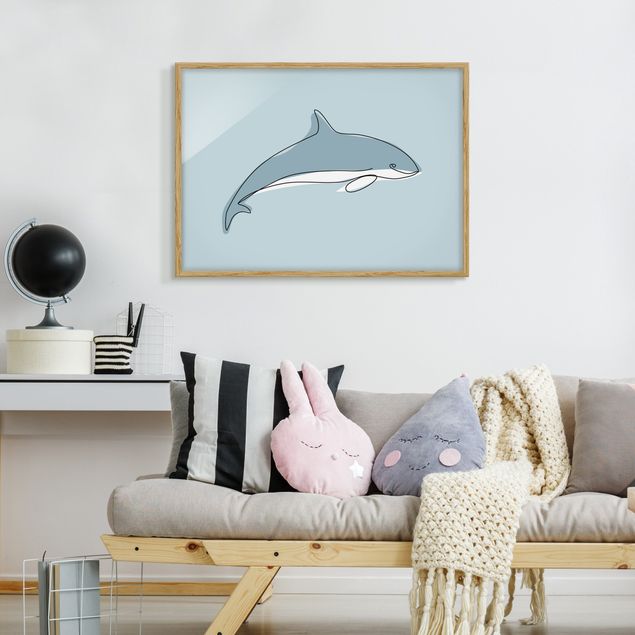 Gerahmte Kunstdrucke Delfin Line Art