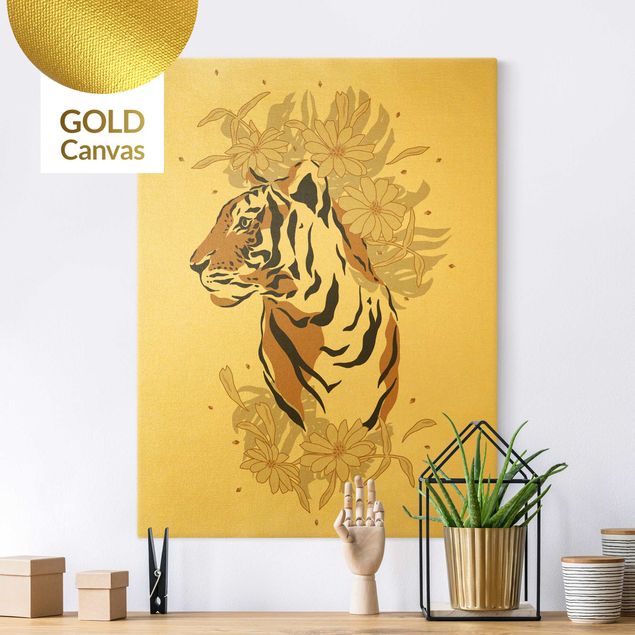Leinwandbild Gold - Safari Tiere - Portrait Tiger - Hochformat 3:4