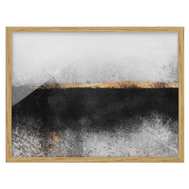 Kunstdrucke mit Rahmen Abstrakter Goldener Horizont Schwarz Weiß
