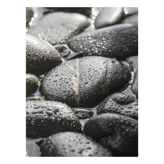 Glasbild - Schwarze Steine im Wasser - Hochformat 4:3