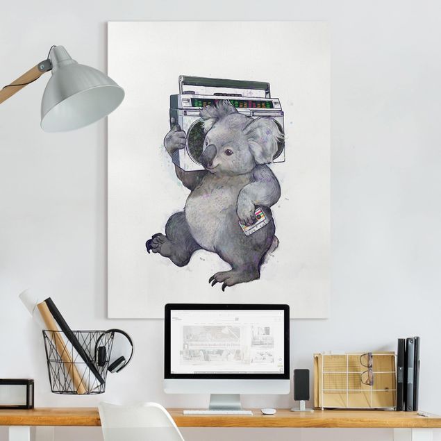 Wandbilder Illustration Koala mit Radio Malerei