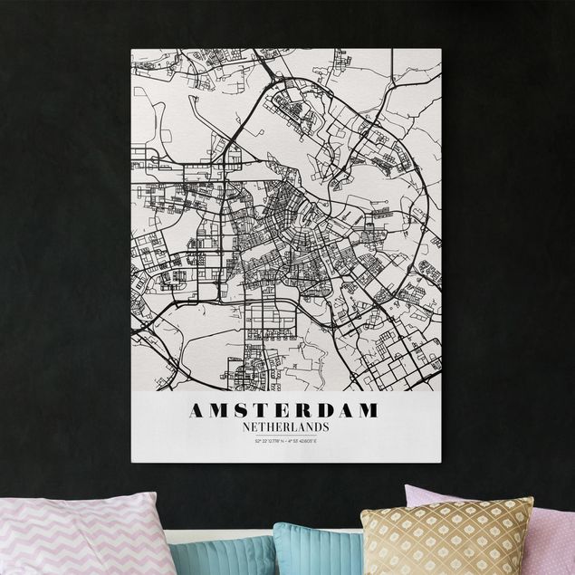 Leinwand Bilder XXL Stadtplan Amsterdam - Klassik
