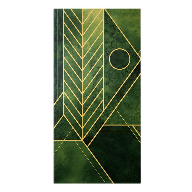 Leinwandbild Gold - Goldene Geometrie - Smaragd - Hochformat 1:2