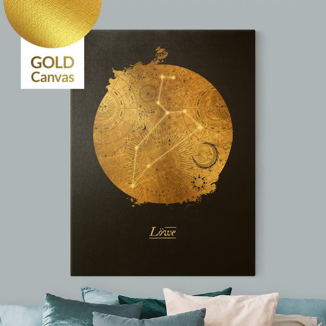 Leinwandbild Gold - Sternzeichen Löwe Grau Gold - Hochformat 3:4
