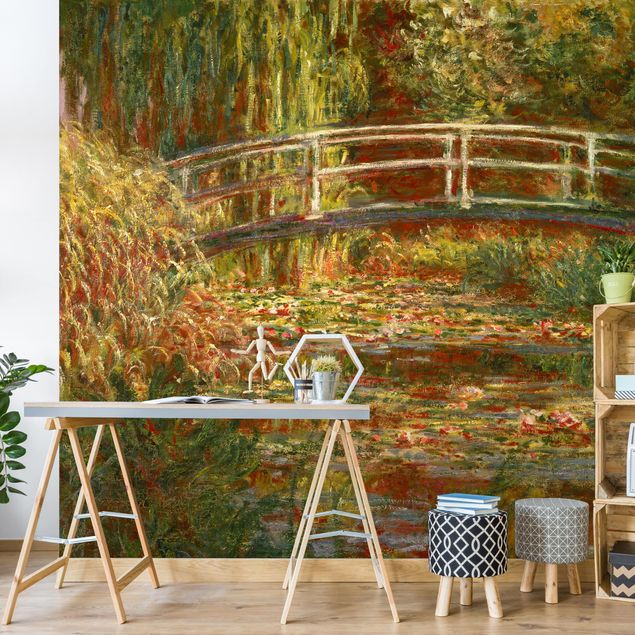 Fototapete Natur Claude Monet - Seerosenteich und japanische Brücke (Harmonie in rosa)