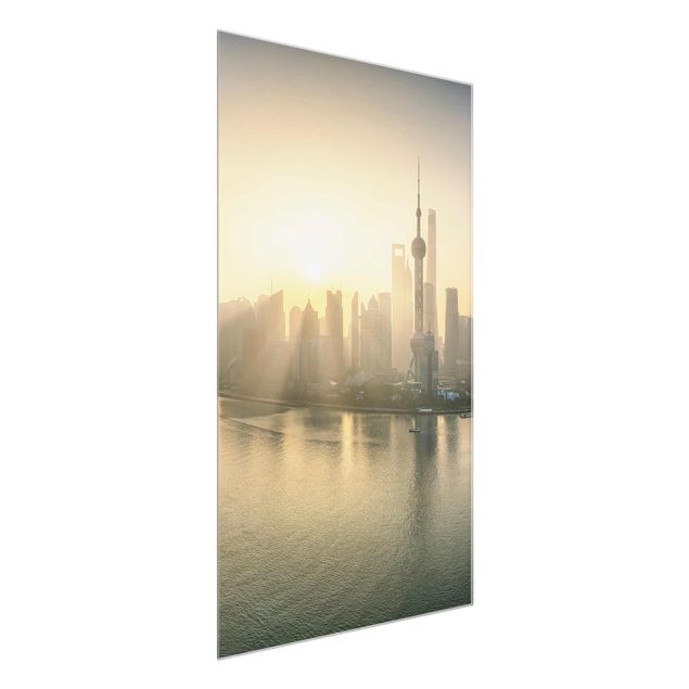 Glasbild - Pudong bei Sonnenaufgang - Hochformat 2:3