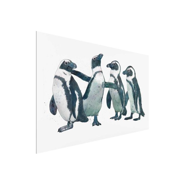 Glasbilder Schwarz-Weiß Illustration Pinguine Schwarz Weiß Aquarell
