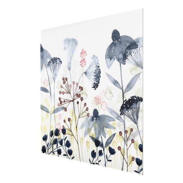 Glasbild - Wildblumen Aquarell I - Quadrat 1:1