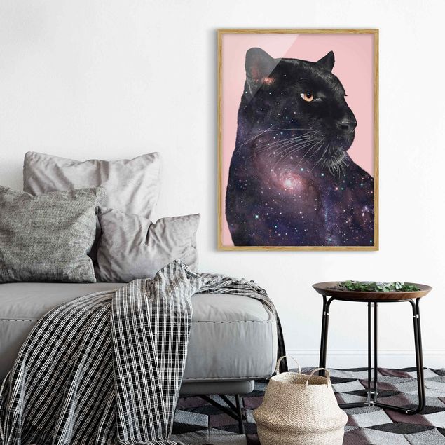 Kunstdruck Bilder mit Rahmen Panther mit Galaxie