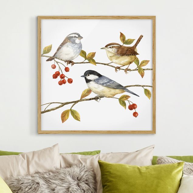 Wandbilder Tiere Vögel und Beeren - Meisen