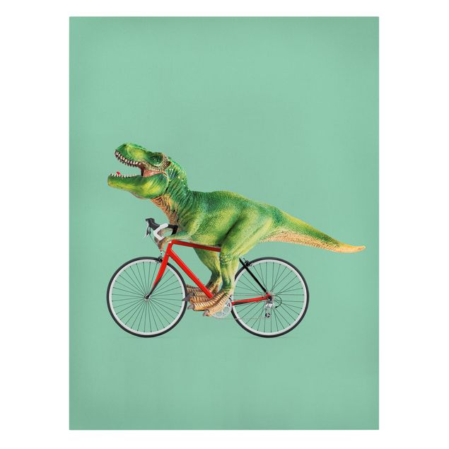 Bilder auf Leinwand Dinosaurier mit Fahrrad