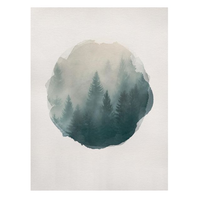 Bilder für die Wand Wasserfarben - Nadelwald im Nebel