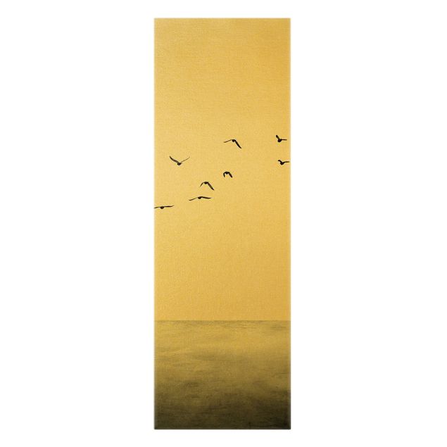 Leinwandbild Gold - Vogelzug in den Süden - Hochformat 1:3