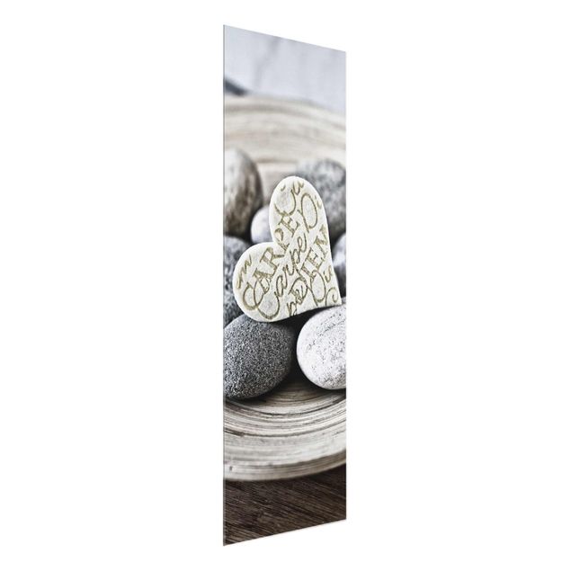 Glasbild - Carpe Diem Herz mit Steinen - Panel