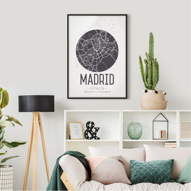 Weltkarten mit Rahmen Stadtplan Madrid - Retro