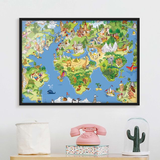 Weltkarte mit Bilderrahmen Great and funny Worldmap