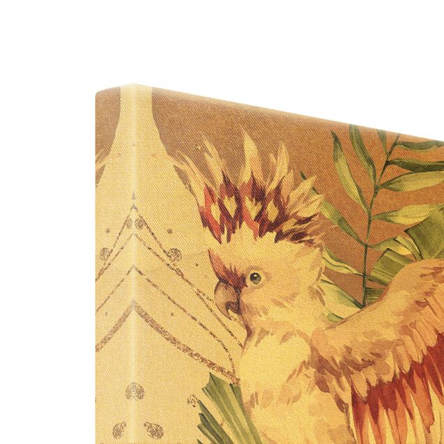 Leinwandbild Gold - Tropische Vögel - Pinke Kakadus - Hochformat 2:3