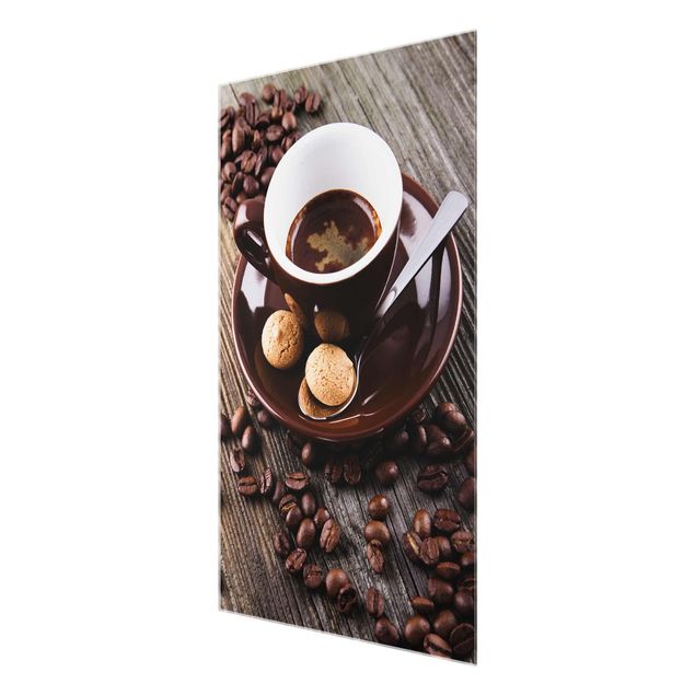 Glasbild - Kaffeetasse mit Kaffeebohnen - Hochformat 3:2