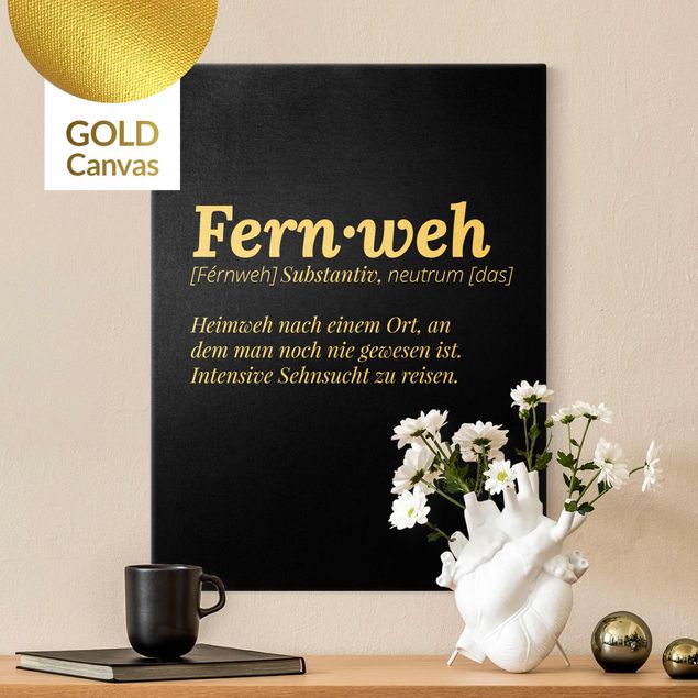 Leinwandbild Gold - Die Definition von Fernweh Schwarz - Hochformat 3:4