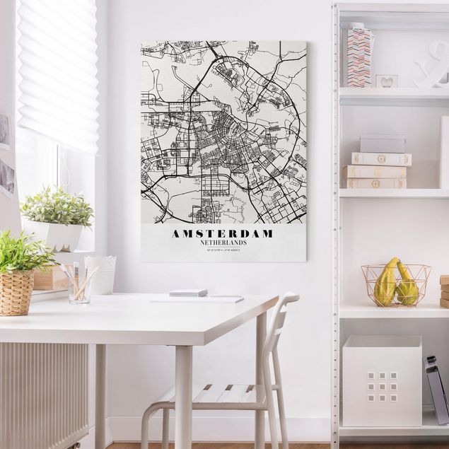 Leinwand Schwarz-Weiß Stadtplan Amsterdam - Klassik