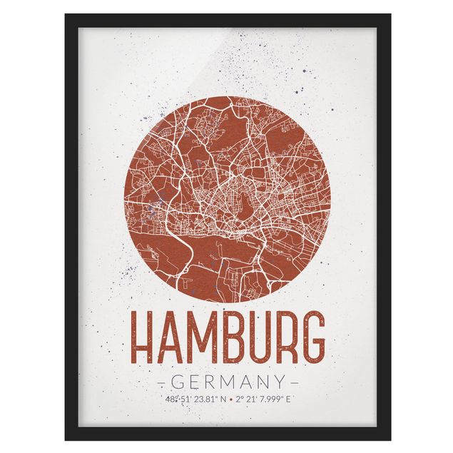 Wandbilder Stadtplan Hamburg - Retro
