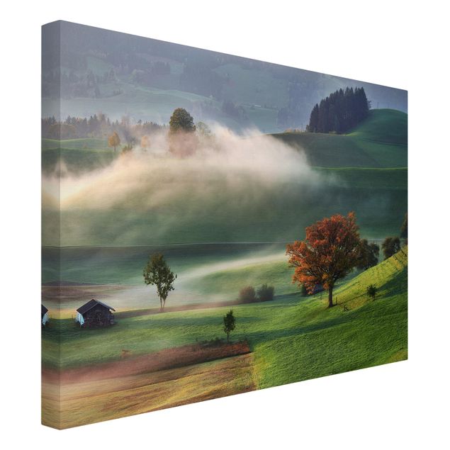 Moderne Leinwandbilder Wohnzimmer Nebliger Herbsttag Schweiz