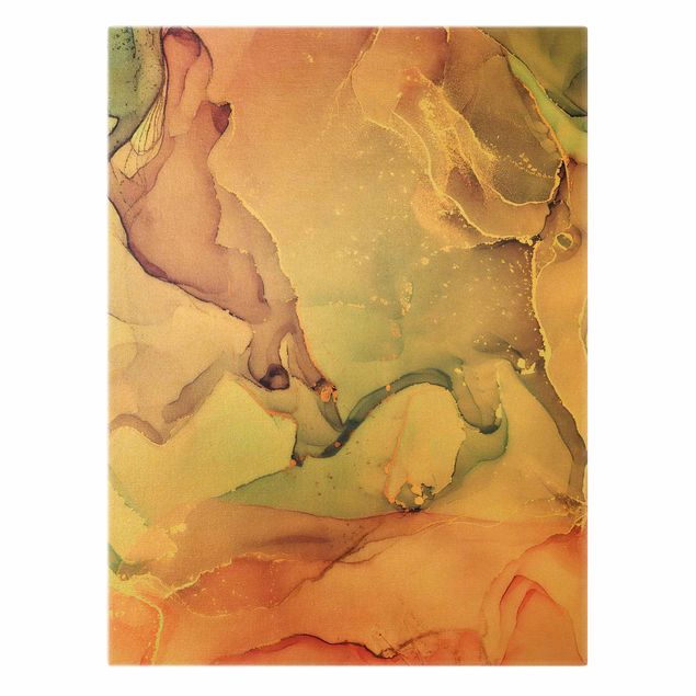 Leinwandbild Gold - Aquarell Pastell Rosa mit Gold - Hochformat 3:4