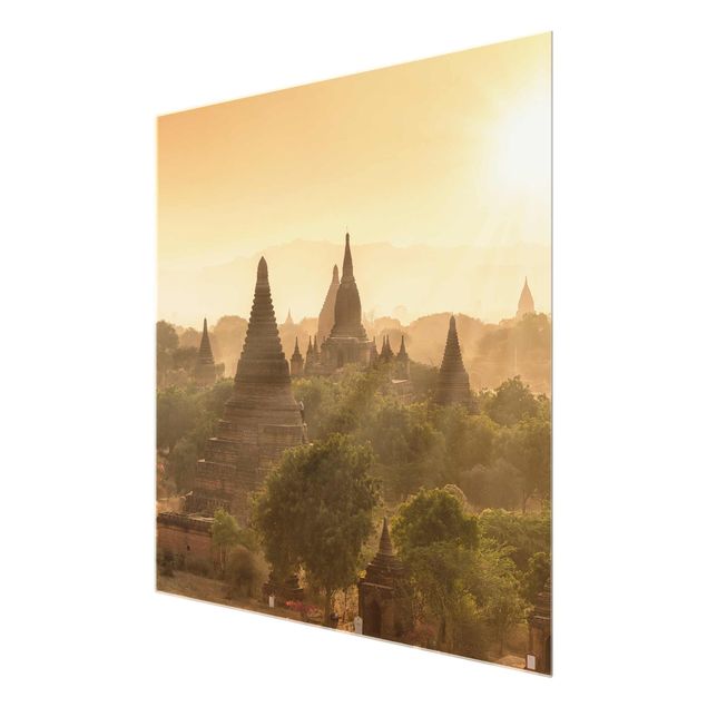 Glasbild - Sonnenuntergang über Bagan - Quadrat 1:1