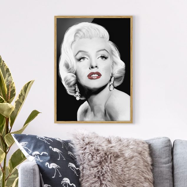 Schwarz-Weiß Bilder mit Rahmen Marilyn mit Ohrschmuck