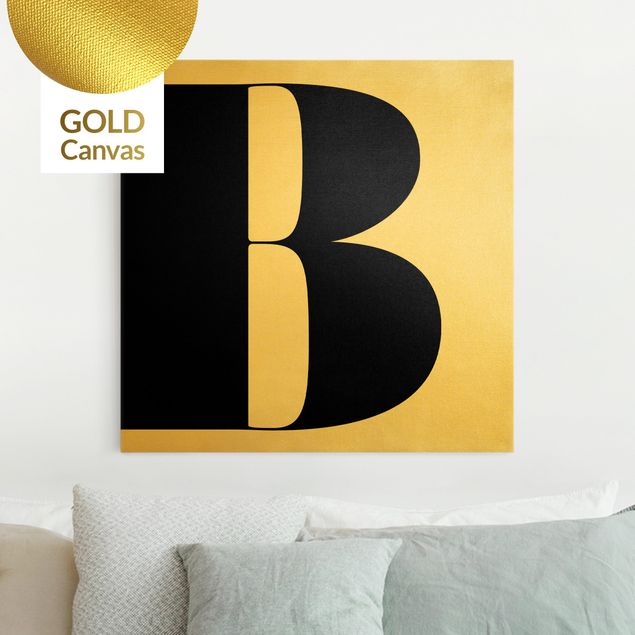 Leinwandbild Gold - Antiqua Letter B - Quadrat 1:1