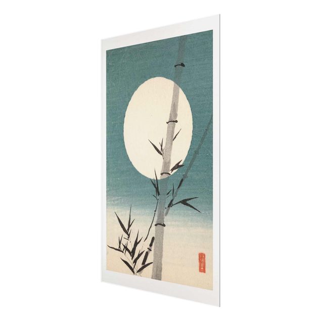 Glasbild - Japanische Zeichnung Bambus und Mond - Hochformat 3:2